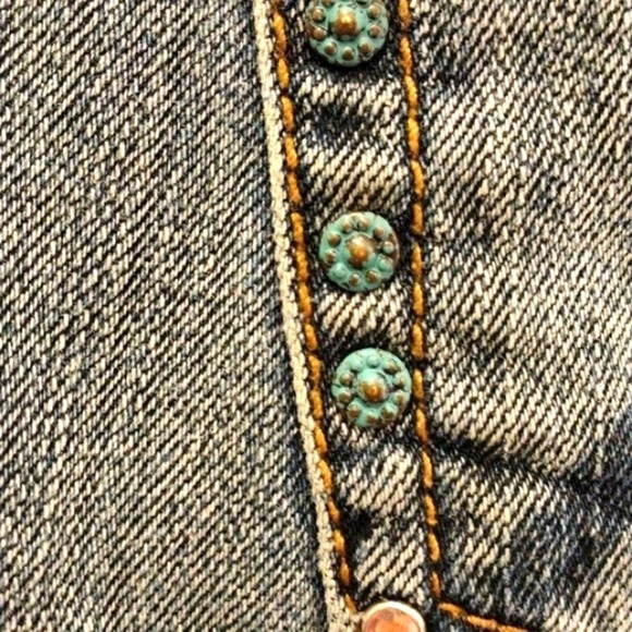 VNTG Marlow Original Blue Jeans Sz 26 3 Embellished Fancy Distress Straight Leg - Picture 7 of 16